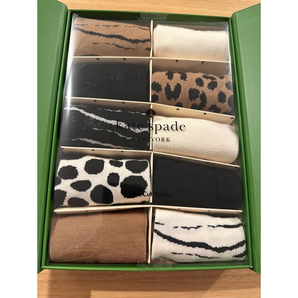 Kate Spade New York Womens 10 Pair Low‎ Cut Socks Animal Print & Solids Gift Set
